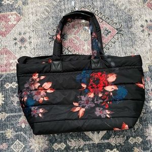 Black floral puffer weekender/gym bag